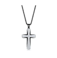 Men's Stainless Steel Black & Silver Single Cz Cross Necklace
