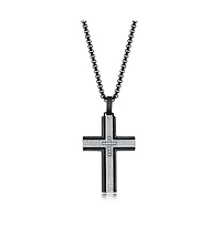 Men's Stainless Steel Black & Silver Cz Cross Necklace