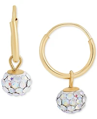 Children's 2-Pc Set Multicolor Crystal Reversible Stud & Dangle Hoop Earrings in 14k Gold