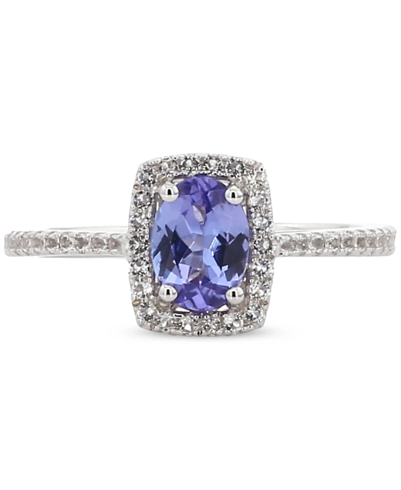 Aquamarine (1-1/4 ct. t.w.) & White Topaz (1/5 Halo Ring Gold-Plated Sterling Silver (Also Tanzanite Morganite)