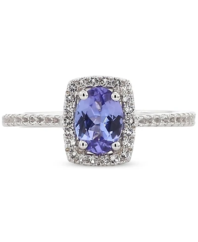 Aquamarine (1-1/4 ct. t.w.) & White Topaz (1/5 Halo Ring Gold-Plated Sterling Silver (Also Tanzanite Morganite)
