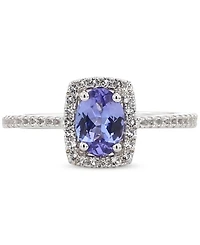 Aquamarine (1-1/4 ct. t.w.) & White Topaz (1/5 Halo Ring Gold-Plated Sterling Silver (Also Tanzanite Morganite)