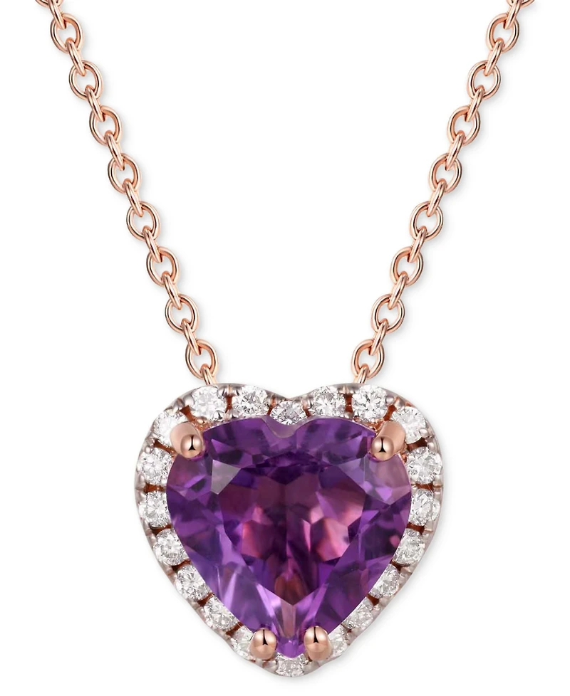 Amethyst (3 ct. t.w.) & White Topaz (1/3 Heart Halo 18" Pendant Necklace Rose Gold-Plated Sterling Silver (Also Pink Garnet