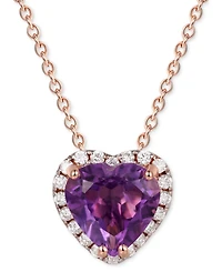 Amethyst (3 ct. t.w.) & White Topaz (1/3 Heart Halo 18" Pendant Necklace Rose Gold-Plated Sterling Silver (Also Pink Garnet