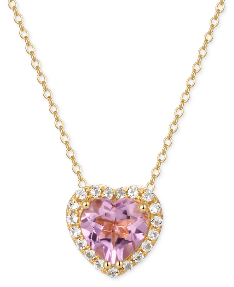 Amethyst (3 ct. t.w.) & White Topaz (1/3 ct. t.w.) Heart Halo 18" Pendant Necklace in Rose Gold-Plated Sterling Silver (Also in Pink Amethyst & Garnet