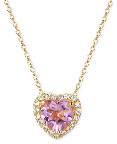 Amethyst (3 ct. t.w.) & White Topaz (1/3 ct. t.w.) Heart Halo 18" Pendant Necklace in Rose Gold-Plated Sterling Silver (Also in Pink Amethyst & Garnet