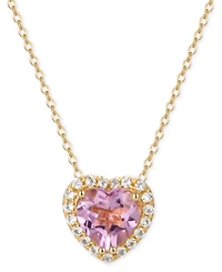 Amethyst (3 ct. t.w.) & White Topaz (1/3 ct. t.w.) Heart Halo 18" Pendant Necklace in Rose Gold-Plated Sterling Silver (Also in Pink Amethyst & Garnet