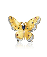 Rhodium and 14K Gold Plated Genuine Stone Floral Pin