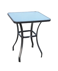 Outsunny 27" Square Bistro Table Garden Dining Table Outdoor Tempered Glass Table