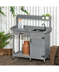 Outsunny Potting Bench Prep Table w/Faucet, Sink and Storage,