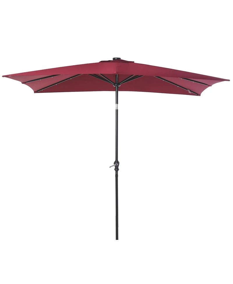 Outsunny 9' x 7' Solar Umbrella, Patio Umbrella with Led Lights, Wine