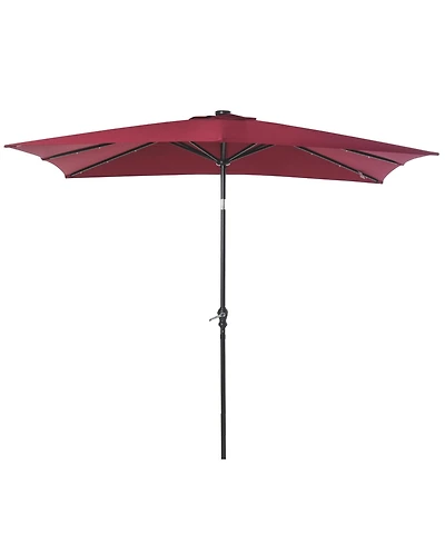 Outsunny 9' x 7' Solar Umbrella, Patio Umbrella with Led Lights, Wine