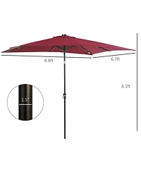 Outsunny 9' x 7' Solar Umbrella, Patio Umbrella with Led Lights, Wine