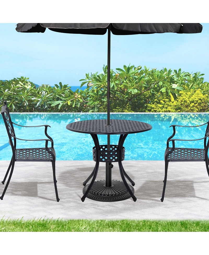 Outsunny 33" Patio Dining Table Round Cast Aluminum Outdoor Bistro Table with Umbrella Hole - Black