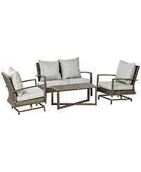 Outsunny Patio Furniture Set, 4 Piece Outdoor Rattan Conversation Set with 2 Armchairs, Cushions, Loveseat Sofa & Coffee Table for Porch, Poolside, La
