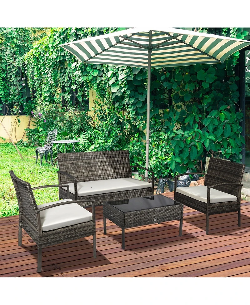 Outsunny Patio Furniture Set, 4pc w/ Loveseat, Chairs, Table,