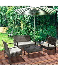 Outsunny Patio Furniture Set, 4pc w/ Loveseat, Chairs, Table,