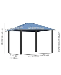 Outsunny 10' x 12' Outdoor Steel Frame Gazebo with Twin-Wall Polycarbonate Hardtop Roof and Removable Curtains