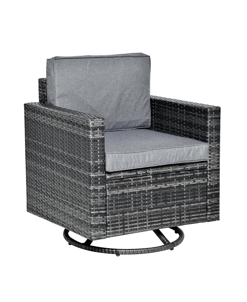 Outsunny Rattan Wicker Swivel Rocking Chair with Armrest, Soft Thick Cushions, Outdoor Club Chair with Strong Steel Frame for Patio, Lawn, Garden, Yar