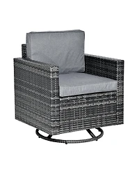 Outsunny Rattan Wicker Swivel Rocking Chair with Armrest, Soft Thick Cushions, Outdoor Club Chair with Strong Steel Frame for Patio, Lawn, Garden, Yar