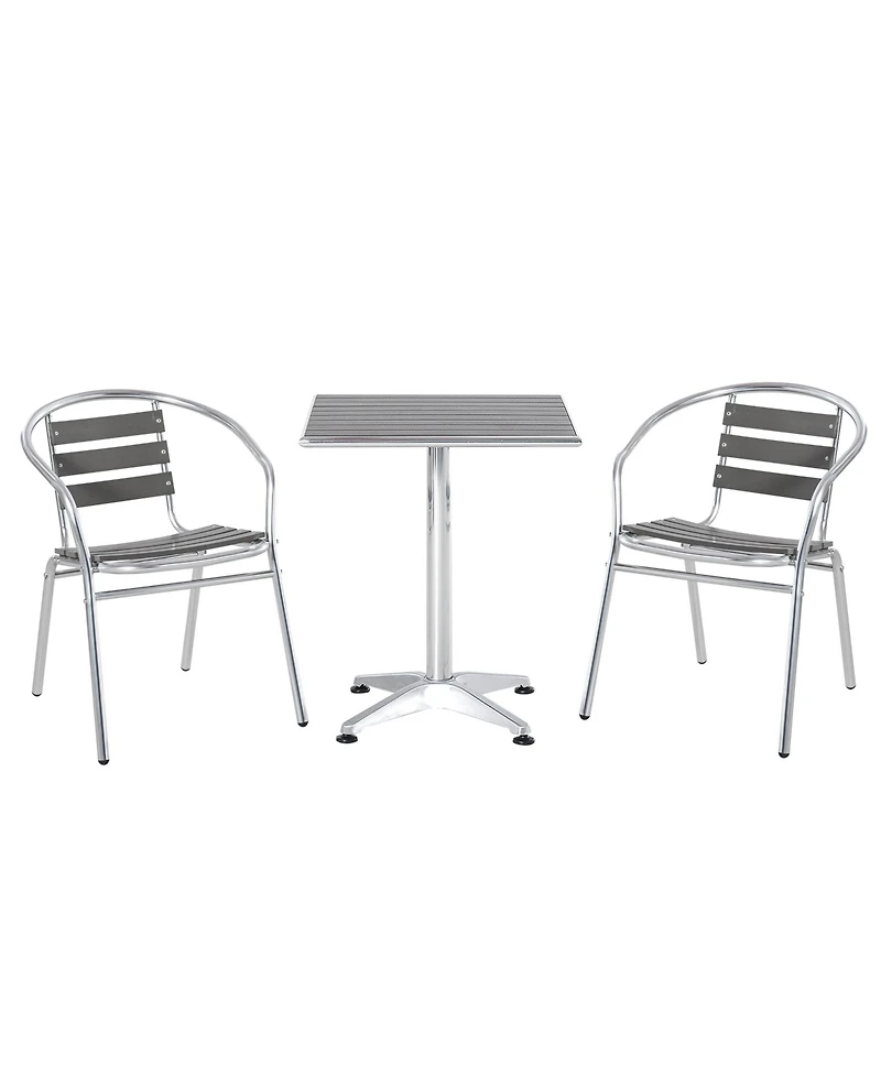 Outsunny Aluminum Patio Bistro Set, Slatted Table & Chairs,