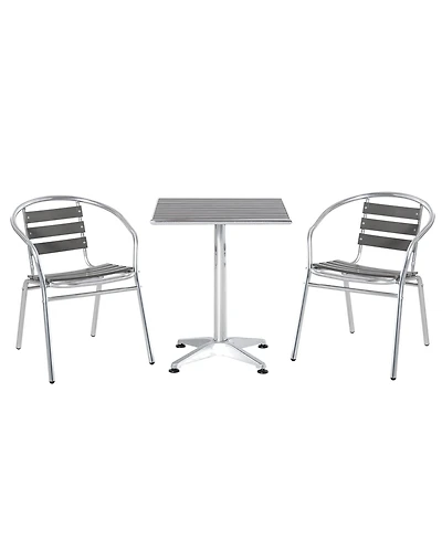 Outsunny Aluminum Patio Bistro Set, Slatted Table & Chairs,