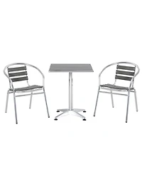 Outsunny Aluminum Patio Bistro Set, Slatted Table & Chairs,
