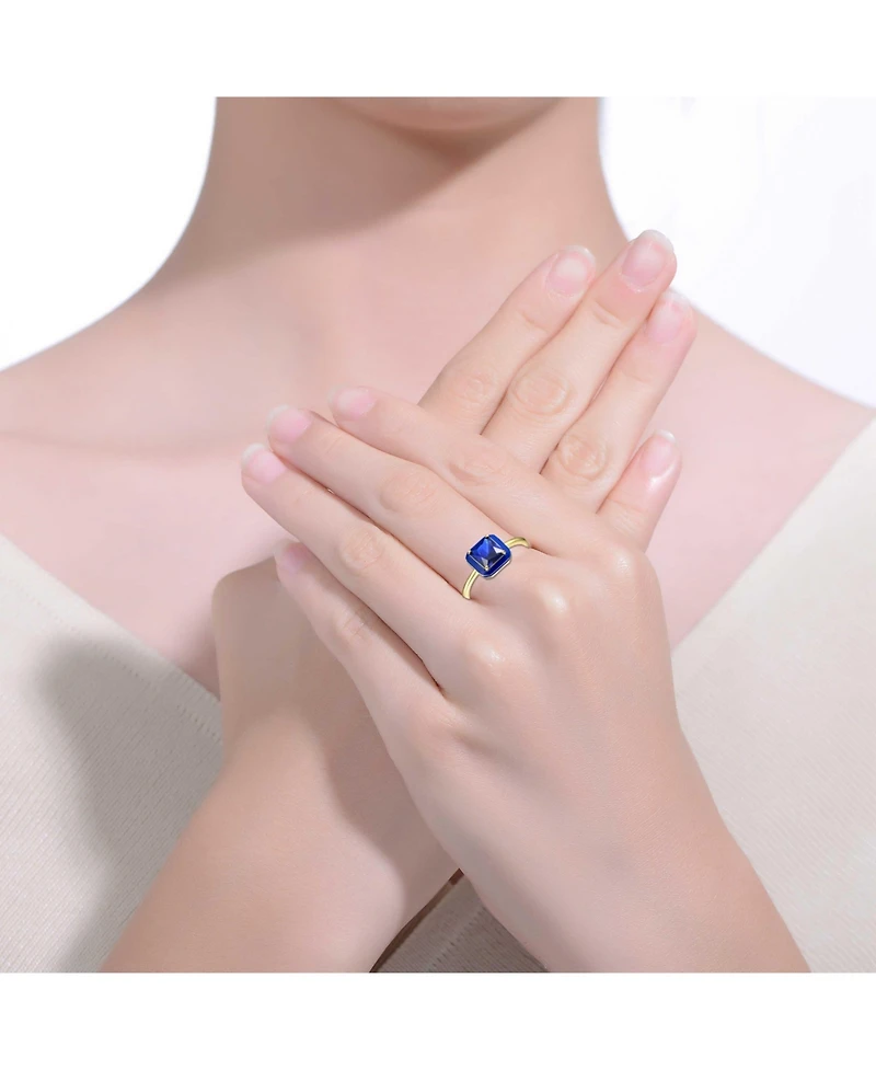 Ra 14k Yellow Gold Plated with Blue Cubic Zirconia Enamel Radiant Halo Ring