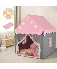 Kids Playhouse Tent Large Castle Fairy Tent Gift w/Star Lights Mat