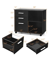 3-Drawer File Cabinet Mobile Lateral Printer Stand