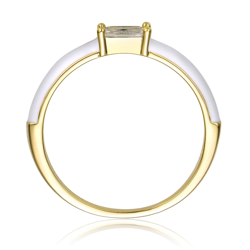 Ra Young Adults/Teens 14k Yellow Gold Plated with Baguette Cubic Zirconia Solitaire White Enamel Slim Stacking Ring