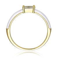 Ra Young Adults/Teens 14k Yellow Gold Plated with Baguette Cubic Zirconia Solitaire White Enamel Slim Stacking Ring