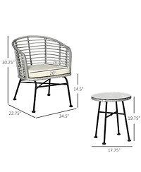 Outsunny 3pc Patio Bistro Set, Pe Rat Barrel Chairs & Table,