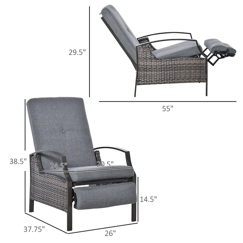 Outsunny Wicker Adjustable Recliner Chair Rat Armchair Durable Garden