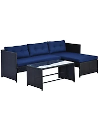 Outsunny 3-Piece Wicker Patio Furniture Sets, Rattan Conversation Sets, Sectional sofa set with Cushioned Lounge Chaise for Garden Poolside or Porch L