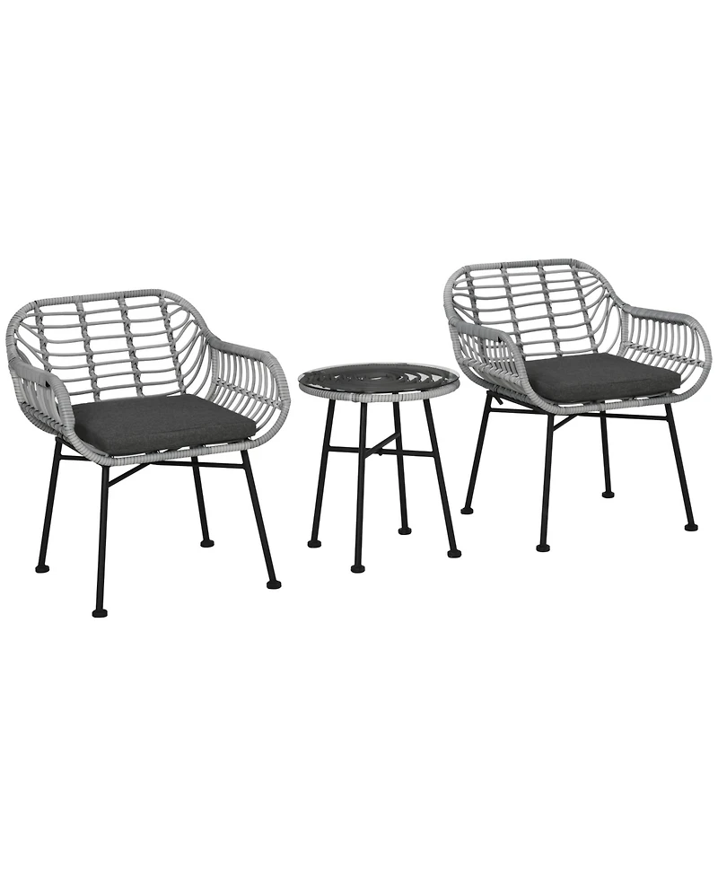Outsunny 3 Piece Patio Set, Pe Rat Table and Chairs,