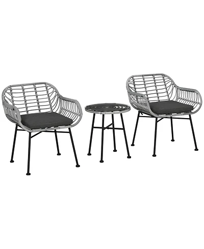 Outsunny 3 Piece Patio Set, Pe Rat Table and Chairs,