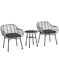 Outsunny 3 Piece Patio Set, Pe Rat Table and Chairs,