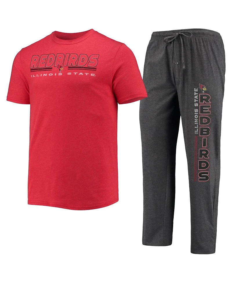 Men's Concepts Sport Heathered Charcoal, Red Illinois State Redbirds Meter T-shirt and Pants Sleep Set