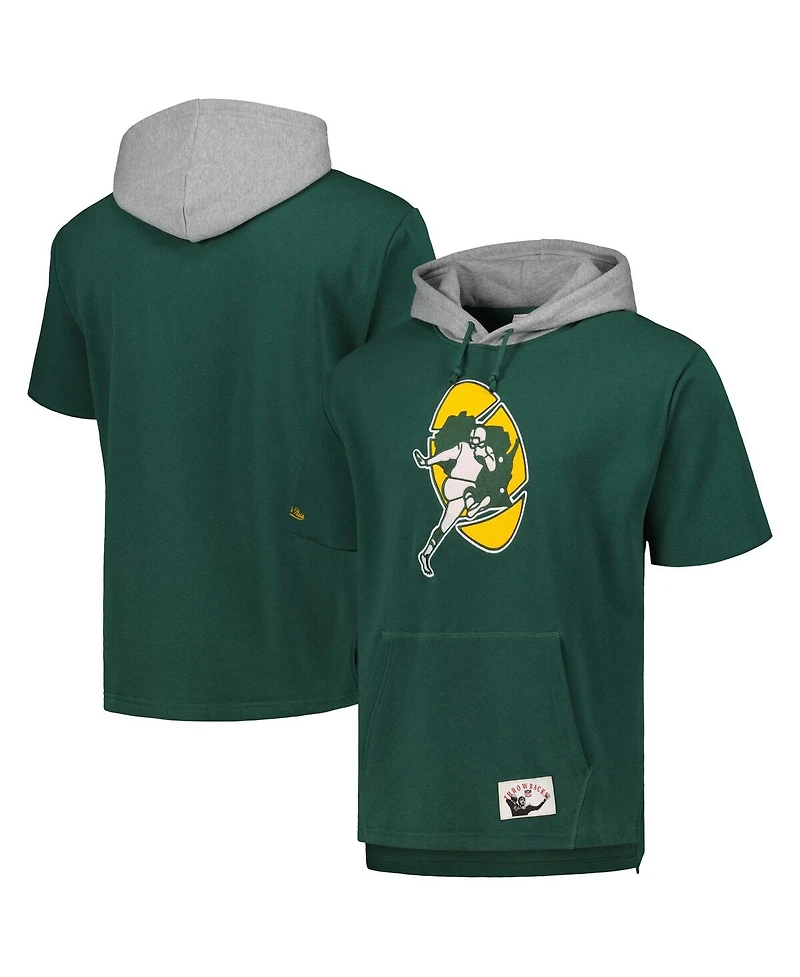 Men's Mitchell & Ness Green Green Bay Packers Postgame Short Sleeve Hoodie
