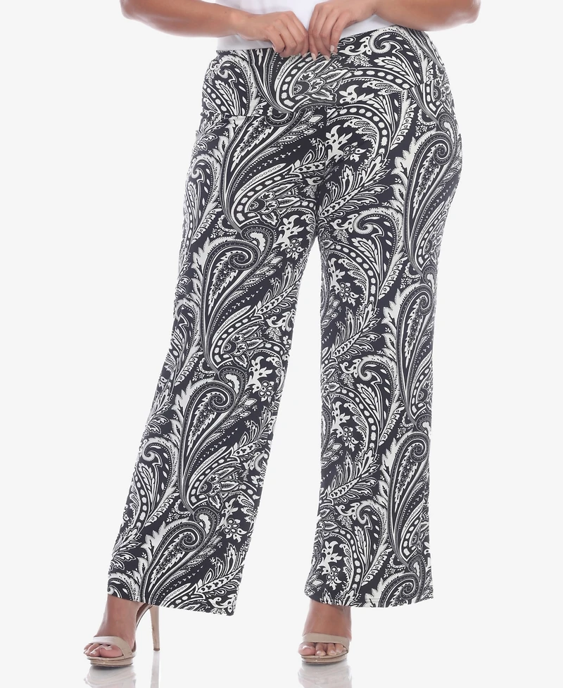 White Mark Plus Size Printed Wide Leg Palazzo Pants