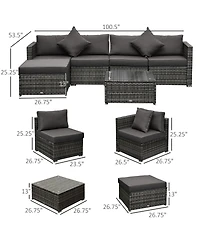 Outsunny 6-Piece Outdoor Patio Rat Wicker Furniture Set w/ Cushions Charcoal