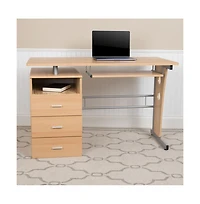 Desk With Three Drawer Single Pedestal And Pull-Out Keyboard Tray
