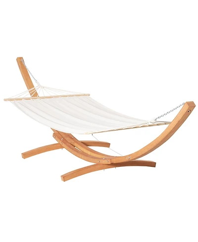 Outsunny 1-Person Hammock with Stand Set for Outside & Inside, 154" x 47" Wooden Frame, Cotton Fabric Bed, Safety Cords, 330 lbs. Weight Capacity, Ind