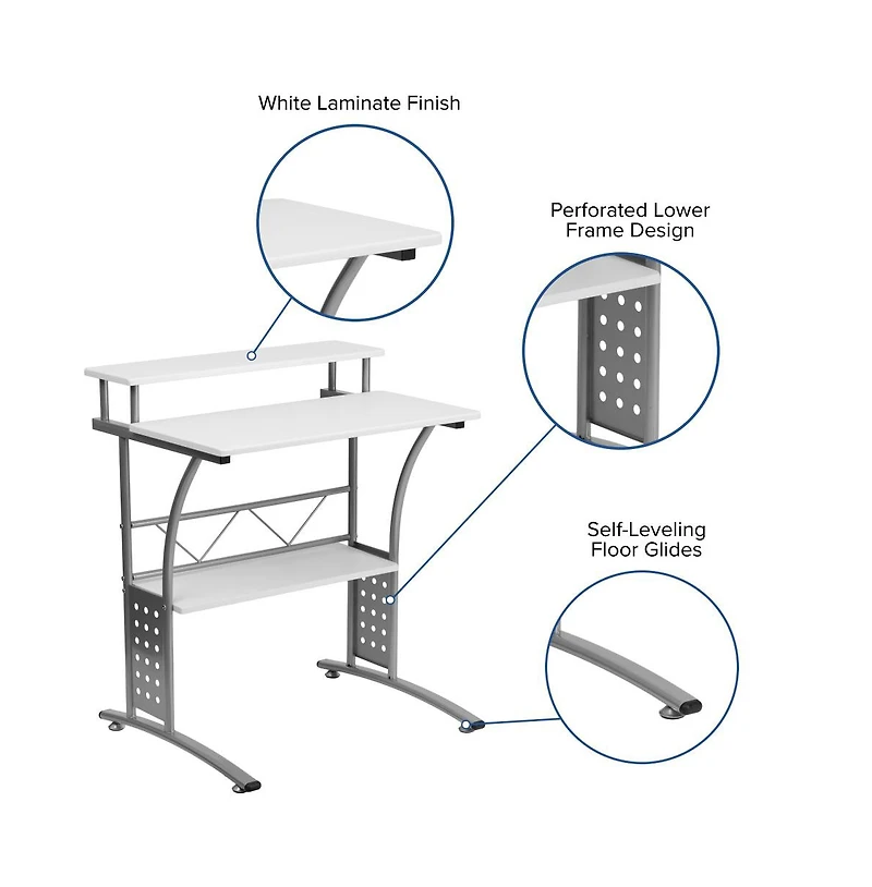 Emma+Oliver Computer Desk With Top And Lower Storage Shelves