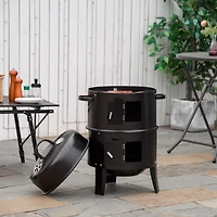Outsunny 3-In-1 Outdoor Charcoal Bbq Smoker and Grill with 2 Cooking Racks