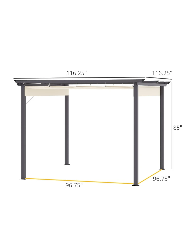 Outsunny Retractable Pergola Canopy Patio Gazebo Sun Shelter with Aluminum Frame for Outdoors, Cream White