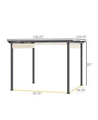 Outsunny Retractable Pergola Canopy Patio Gazebo Sun Shelter with Aluminum Frame for Outdoors, Cream White