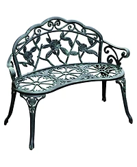 Outsunny 40" Antique Style Patio Porch Garden Bench Cast Aluminum Outdoor Chair Rose