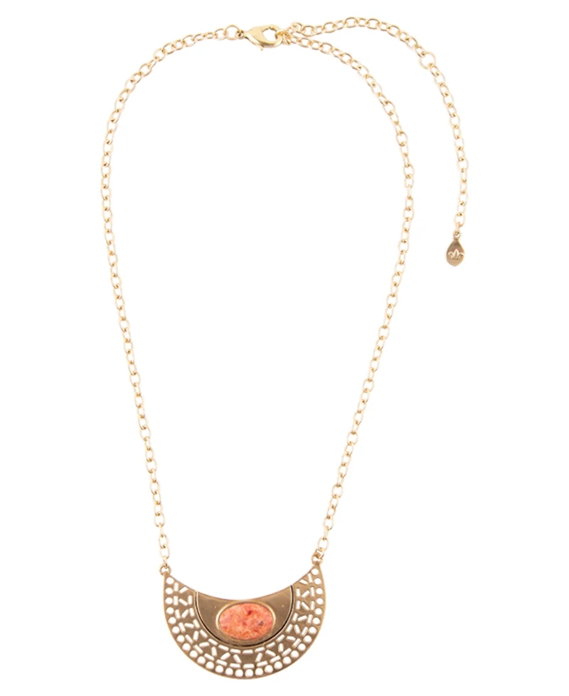 Barse Pharaoh Genuine Sponge Coral Orange Egyption Half Circle Pendant Necklace